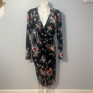 Zara Trufaluc NWT ladies black long sleeve floral wrap dress. Size small.